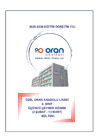 Anadolu Lisesi 9. Sınıf 3. Çeyrek Dönem Bülteni